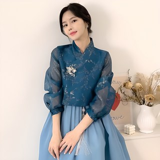 민한복 블루디 여성 계량 철릭 드레스