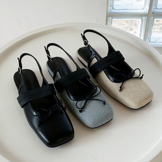 또오세 패브릭 슬링백힐 스퀘어토 리본슬링백 단화 플랫슈즈 데일리 1cm