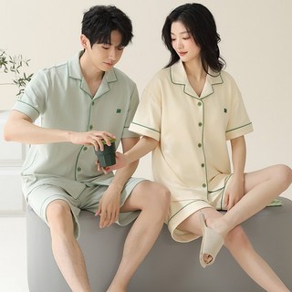 YANGTA 여름 순면 소프트 컴포트 반팔 잠옷 커플 홈웨어 상의와 하의