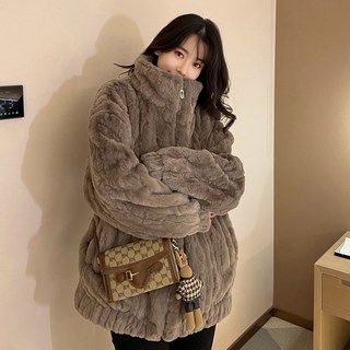 퍼 자켓 페이크 베이퍼웨어 중장모가죽 캐주얼 세트업 디자인 두꺼운 코팅 겨울용 여성
