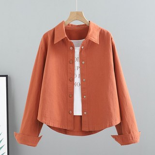 ROYALBELLE 여성 카라넥 쇼트핏 긴팔 데님 재킷 루즈핏 데일리 데님 셔츠 코트 V031322