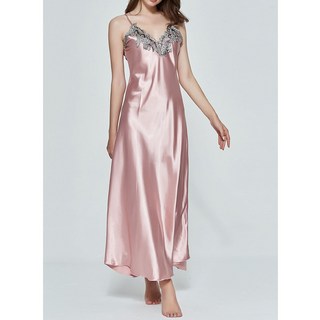 섹시 실크 롱 슬립 원피스 잠옷