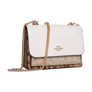 코치COACH Klare 클래식 투톤 체인 캔버스와 가죽 혼합 오르간백 숄더 크로스백 여성용 1424-IMR2K