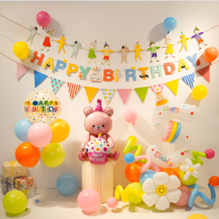 박스텔라 생일파티 풍선세트 가랜드 홈파티 용품 세트, 1세트, C핑크베어
