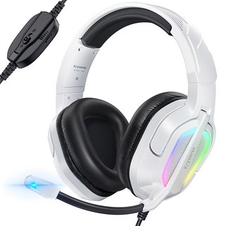 Krysenix 게이밍 헤드셋 pc 유선 PG2, 화이트 블랙