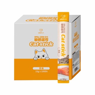 바른생각 캣 스틱 15gx100개 연어 짜먹는츄르 고양이간식, 15g, 100개