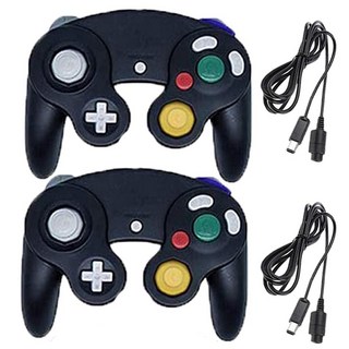 2 Pack Wired Gamecube Controllers with 2 Pcs Extension Cord Set for Game Cube Switch WII Wii U, 블랙
