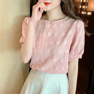 해피유통 여성 심플 캐주얼 패션 반팔 탑 블라우스jhwj