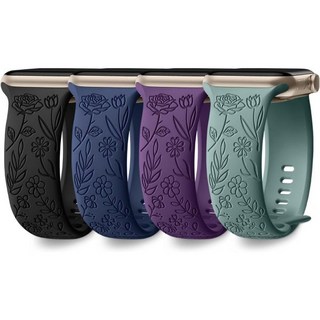 다친 4팩 플로럴 각인 밴드 Apple Watch 38mm 40mm 41mm 42mm 45mm 46mm 여성 소프트 실리콘 귀여운 플라워 패턴 스포츠 스트랩 iWatch 시리
