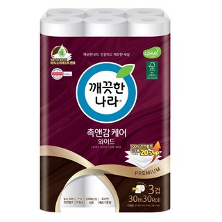깨끗한나라 화장지 촉앤감케어 3겹30롤1팩 두루마리휴지