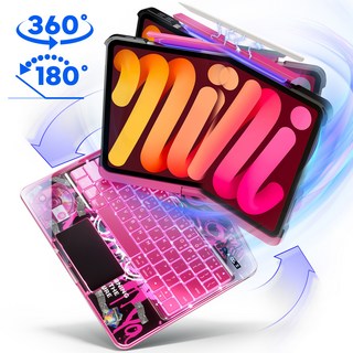 AITEWO 아이패드 호환 매직키보드 180도/360도 회전 케이스 펜슬수납 한국어 프로7/6/5/4/3/2세대 에어4/5/6/7 10.9/11/12.9/13인친 M2 M3 M4, 핑크, 1개