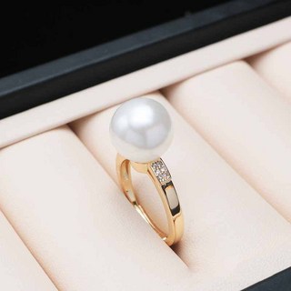 FANSYLI 진주반지 여성 14k 골드 도금 오픈링 반짝이는 큐빅 진주반지 엄마 기념일 선물 6호 W2405M31