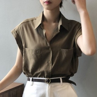 ORZQU 여성 민소매 셔츠 여름 3컬러 카라 투포켓 캐주얼 빅사이즈 남방