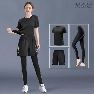 꽃소담 여성 빅사이즈 헬스복 세트 반팔 긴바지 3종세트 헬스 조깅 필라테스 운동복 상하의 세트