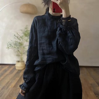 MOSAIRATION 여성용 긴팔 셔츠 편안한 면마 혼방 루즈핏 심플한 데일리룩 블라우스 스타일 B0010220