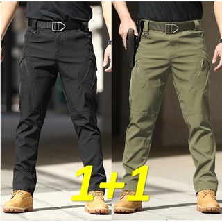 1+1(2벌) IX9 스판 전술바지 남자 카고팬츠 작업복 건빵 일자 오토바이 바지 빅사이즈, 30(S), IX9(블랙+국방)