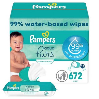 Pampers 아쿠아 퓨어 팝-탑 민감성 피부용 아기 물티슈 1 1, 56 Count (Pack of 12)