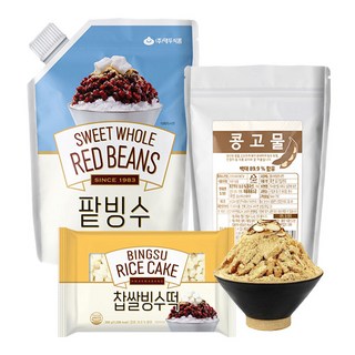 [화과방] 팥빙수 파우치 인절미 빙수떡세트 (팥빙수1kg+콩고물+찹쌀빙수떡), 1개, 1kg