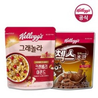켈로그 대용량 크랜베리 아몬드 그래놀라 1200g + 첵스초코 1200g, 2400g, 1세트