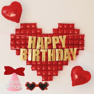 메리파티 생일파티용품 빅하트 풍선 생일가랜드 고깔모자 안경 세트, 1세트, 빅하트세트_레드