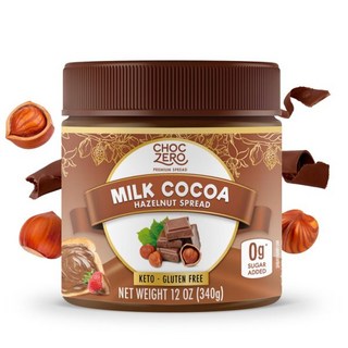ChocZero 디저트 시럽 소스 초코제로 케토 화이트 초콜릿 헤이즐넛 스프레드 친화적 무설탕 저탄수화물 완벽한 토핑 몽크 과일 12온스, 밀크 초콜릿 헤이즐넛 스프레드, 1개, 340g
