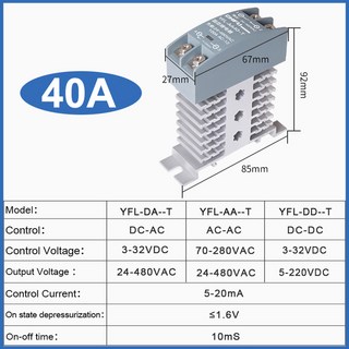 12V 릴레이 스위치 DC 라디에이터 통합 SSR 제어 AC DC-DC AC-AC 단상 솔리드 스테이트 10A 25A 40A 60A 80A 100A 120A Din 레일, 03 40A_03 DC control DC, 9) 40A - DC control DC