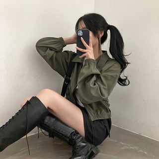 유니버시티 투웨이 카라 집업 크롭 야상 자켓