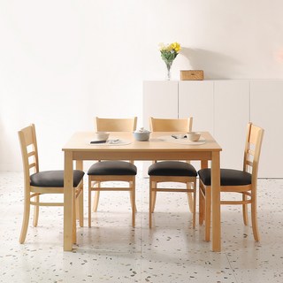 유코스 로빈 4인 고무나무 원목 주방 식탁 세트, 네추럴