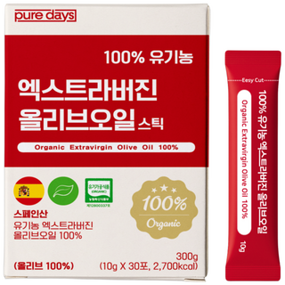 퓨어데이즈 아침엔 100% 유기농 엑스트라버전 올리브오일 스틱 스페인, 30개, 10g