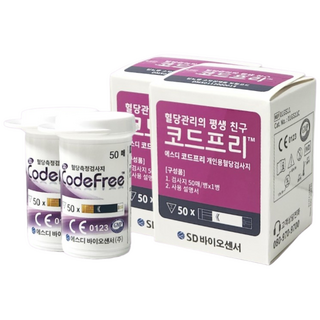 코드프리 혈당검사지 100매 무코딩 정품 혈당 측정기 전용 당뇨 소모품, 2개, 50매입
