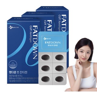 CJ WELLCARE 팻다운 펫다운 컷 잔티젠 김나영 다이어트 웰케어 후코잔틴 푸닉산 다이닝 자기 전 취침 전 급찐살 뱃살 허벅지살 팔뚝살 체지방 체중 감소 성인 여성 여자 추천, 30정, 3개
