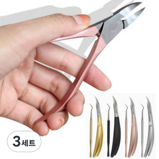글로리존 고강도 칼날 내성발톱 손톱깍이 + 큐렛 세트, 3세트, 로즈골드