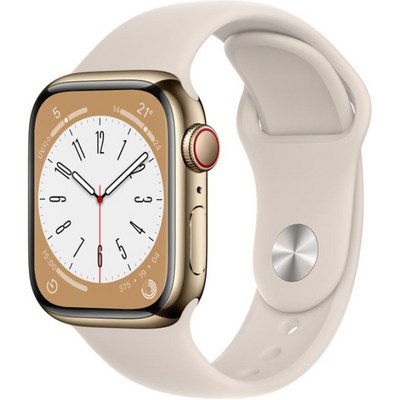 Apple 애플워치 8, 41mm, GPS+Cellular, 스테인리스, 골드 / 스타라이트 스포츠 밴드