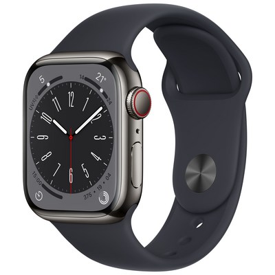 Apple 애플워치 8, 41mm, GPS+Cellular, 스테인리스, 그래파이트 / 미드나이트 스포츠 밴드