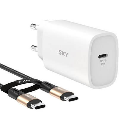 SKY 필 갤럭시 애플 호환 GaN 45W 고출력 초고속 충전 어댑터 + 1.2m 케이블, 화이트, 1개