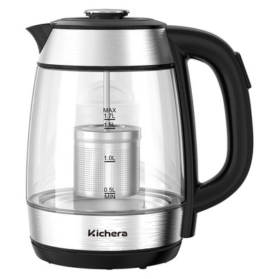 [쿠팡수입] 키체라 온도조절 보온 내열유리 티포트 1.7L, KIC-EKT01(블랙)