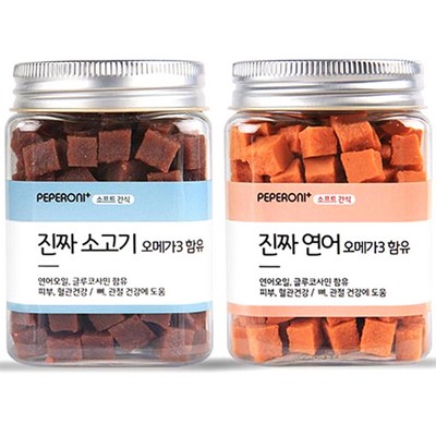  페페로니 반려견간식 오메가3 져키 연어 180g + 소고기 180g, 1세트 