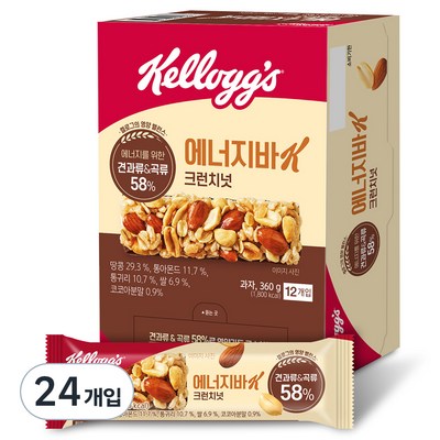 켈로그 에너지바K 크런치넛, 360g, 2개_