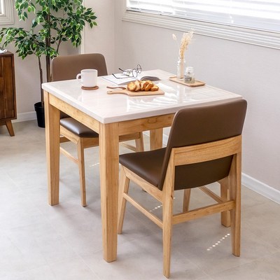 라로퍼니처 루아 800 천연 대리석 2인 원목 식탁 세트 (식탁+의자2) 식탁세트, 식탁+의자2
