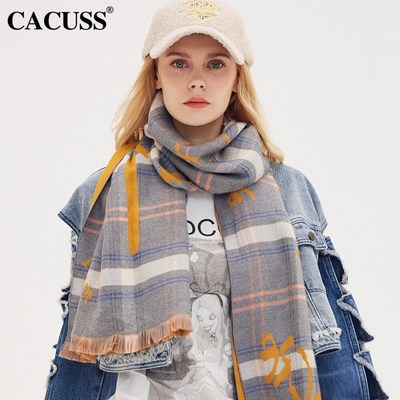 CACUSS W0332 머플러 우 먼 가을 겨울 한국 판 매 직 숄 더 두 꺼 운 학생 목 보호 롱 여성 스카프 선물 케이스 노란색 프 리 사이즈