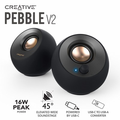  크리에이티브 PEBBLE V2 스피커, MF1695, 블랙 