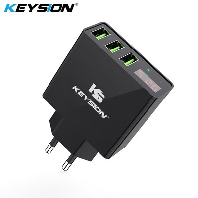 Keysion led 디지털 3 포트 usb 충전기 범용 벽 휴대 전화 충전기 아이폰 xs 최대 xr x 8 7 삼성 a50 s10 어댑터, 1개, Black US Plug