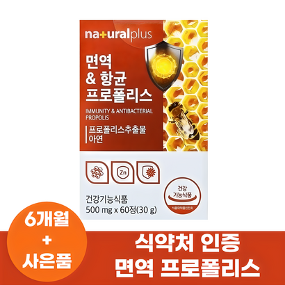 면역력높이는 면역력에좋은 영양제 강화제 만성염증 프로폴리스 아연 식약처인증 + 사은품 증정, 3개, 60정