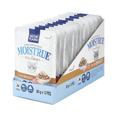 뉴트리플랜 모이스트루 고양이간식 파우치, 참치 + 닭고기 혼합맛, 80g, 12개