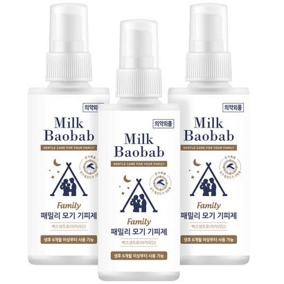 밀크바오밥 패밀리 벅스넷프로 모기 기피제, 60ml, 3개