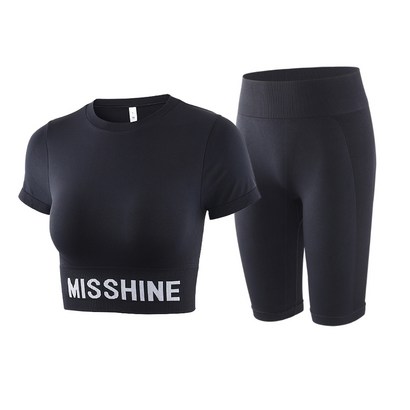 알럽핏 여성용 ISSHINE 요가 크롭 반팔티  레깅스