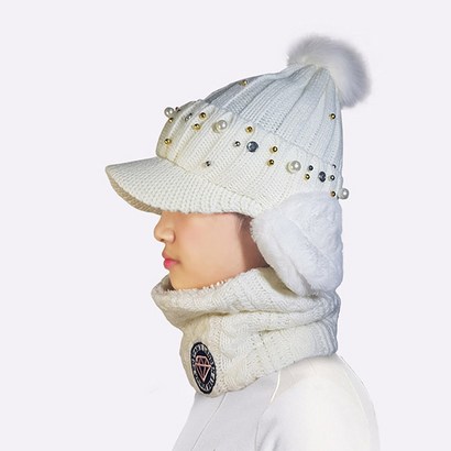 진주 귀마개 골프모자 여성 방한 귀덮개 겨울 스포츠