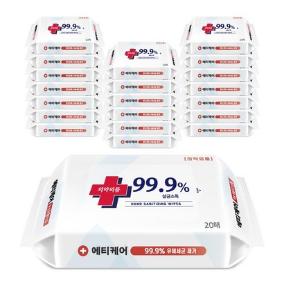 에티케어 손소독물티슈 20매x / 에탄올 함유 / 소독효과