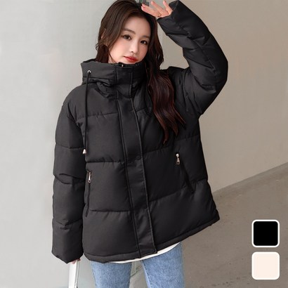 바이얼리 오버핏 하이넥 후드 하프패딩 / 빅사이즈