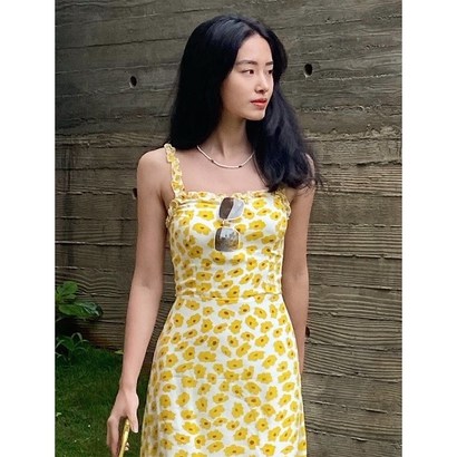 프랑스어 aje 양 Caiyu 같은 새로운 스타일의 해변 휴가 서스펜더 스커트 여성 자기 재배 꽃 쉬폰 드레스 리뷰후기